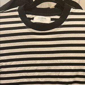 La Ligne Black and White Striped Crew Tee